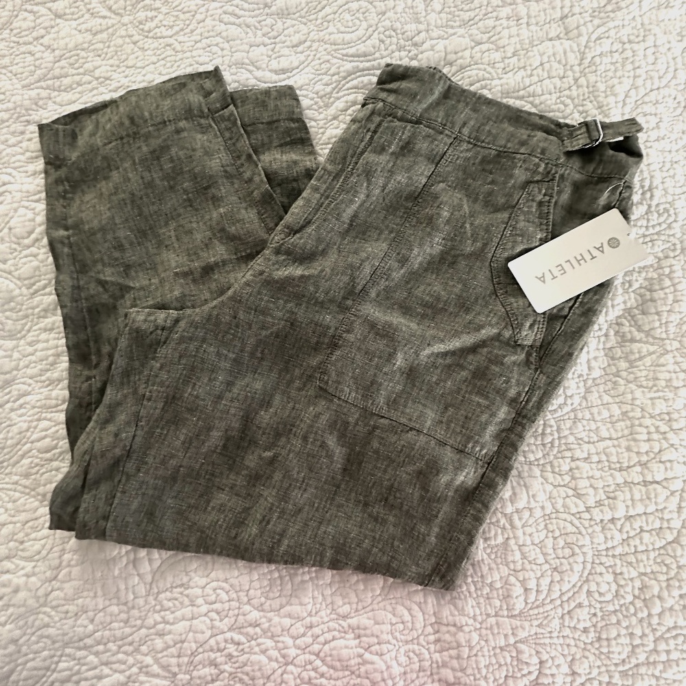 ATHLETA Voyager Linen Pant - Green / Grey - Size 18 - NEW with Tags